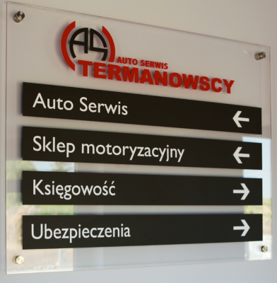 fotografia Szyldy i Tabliczki firmowe z PLEXI bezbarwnej z dystansami
